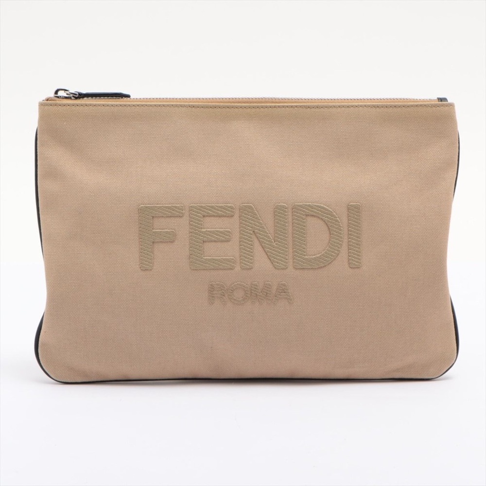 Fendi Canvas Clutch Bag Beige